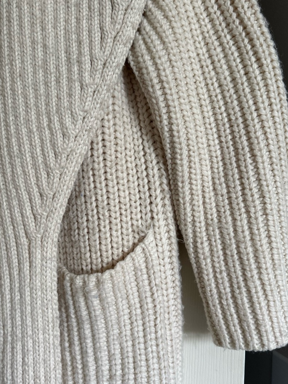 Zara Cream Ribbed Shawl-Collar Long Cardigan Size Small - Picture 2 of 5